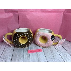 Pink and Brown Sprinkle Donut Coffee Mug Valentines Day Set of 2